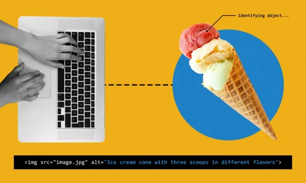 Person Typing Out Alt Text For An Ice Cream