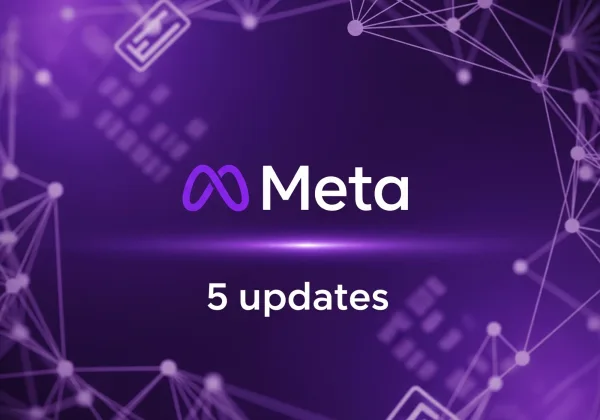 Purple background with the words Meta ads 5 updates with the Meta logo in FUZE Agency purple